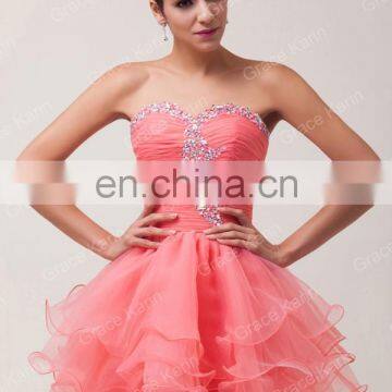 Grace Karin Strapless Watermelon Red Beaded Cocktail Dresses Short CL6077-1 photo-4