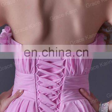 Grace Karin Strapless Short Pink Bridesmaid Dress With Flowers CL3469 photo-3