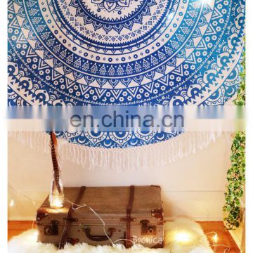 72" Indian Roundie Blue Circle Ombre Yoga Mat Mandala Hippie Tapestry Beach Throw Towel Yoga Bohemian Art