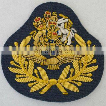 Custom hand embroidered badges with gold and silver wires embroidered bullion crest