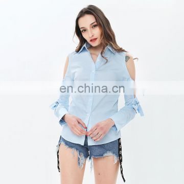 TWOTWINSTYLE Sexy Off Shoulder Bowknots Long Sleeve Hollow Out Women's Shirt Blouse