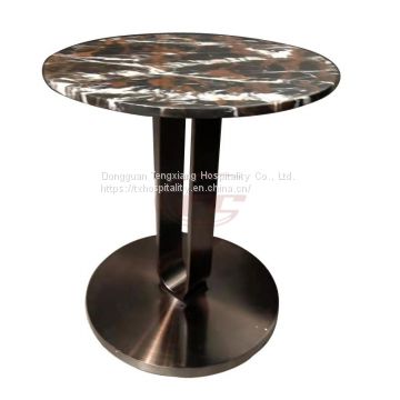 Hotel Table with Stone Top and Metal Base