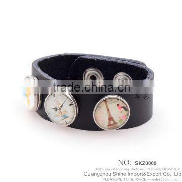 Hot Sale Real Genuine Leather Bracelet With Snap Button Bracelet photo-3