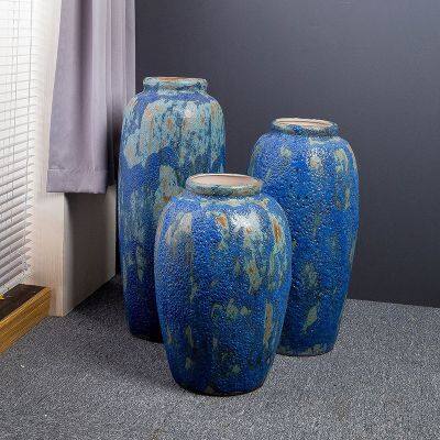 Bubble Glaze Large Blue Ceramic Floor Vase For Hallway Saloon Dining Room Decor