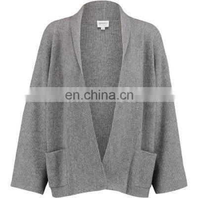 Shawl Neck Collar chunky ribbed cardigan sweater with pockets