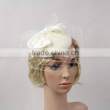 Newest Design Satin Bowknot Decorative Women Wool Mini Felt Hat With Veil photo-3