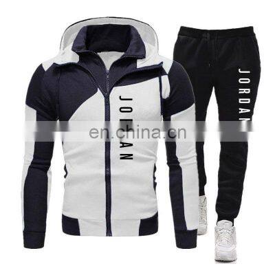 Wholesale brand men's suit double-layer zipper track and field sports cardigan sweater jacket casual 2-piece suit custom hoodie