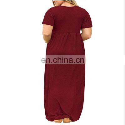 Custom Women's Clothing Brand Spring and Summer Solid Color Round Neck Dress Foreign Trade Long Skirt Plus Size Women's Clothing photo-2