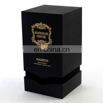 Black base and lid velvet perfume box package with foam insert for bottle