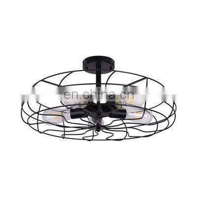 Promotion Modern Style Cage Shade Industrial Antique Wrought Iron Fan Ceiling Light with Good Quality