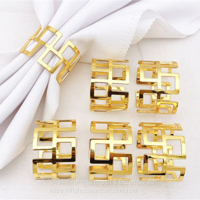 Wedding Party Holiday Banquet Christmas Dinner Delicate Serviette Buckles Hollow Out Design Gold Napkin Ring Holder photo-2