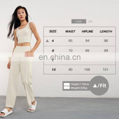 Elastic Waistline Wide Leg Sweatpants For Women Wholesales Sports Fitness Casual Pants With Side Pockets photo-5