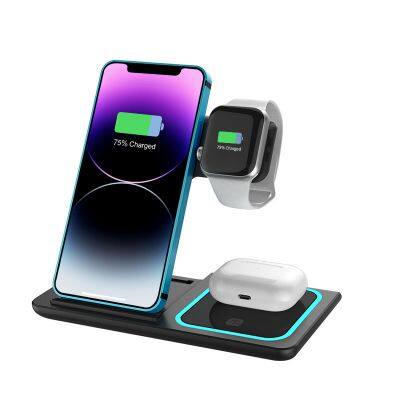 Portable Foldable Wireless Charger Station Mobile Phone Cargadores Fast Quick Charging Stand Holder 3 In 1 Wireless Charger