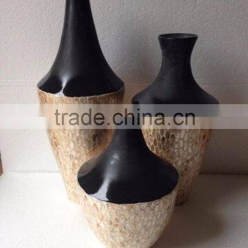 Best selling High quality Set of MODERN natural mother of pearl inlay with black lacquer vase from Vietnam