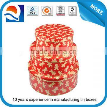 Round tin food boxes set/christmas gift tin / 3 sets round biscuit tin box