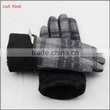 Mens Leather and Gingham Checks Fabric Gloves Touch Screen Lining Polyester photo-6