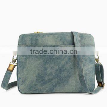 Genuine Leather Bag Women Designers Laptop Bag Shoulder Bag for Ipad With Jean Denim photo-2