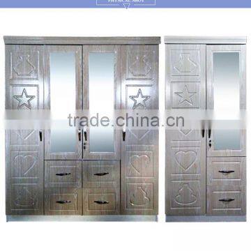 Armoire 4 Doors Black Color Middle Double Mirror Pvc Coated Armoire photo-2