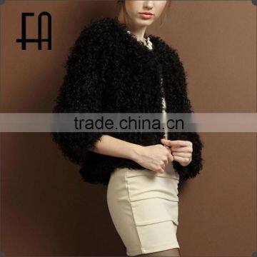 Factory price wholesale fashion lady's lamb fur knitted jacket