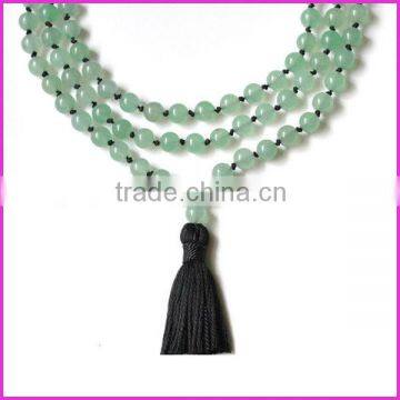 NE2131 Aventurine Gemstone & Knot Mala Prayer Necklace