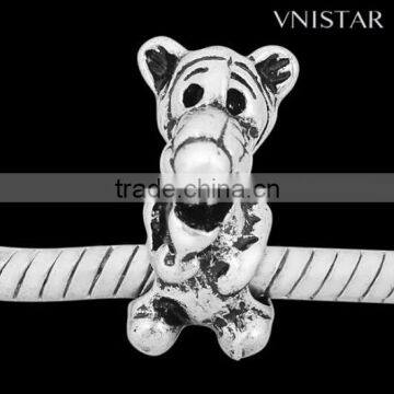 Wholesale Vnistar antique silver plated european beads lovely tiger shaped large hole metal beads