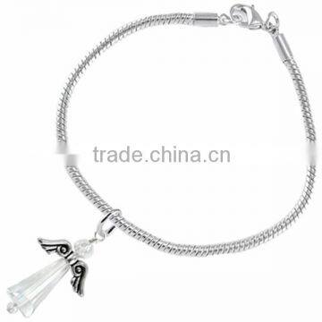 Silver Tone Winged And Genuine Aurora Borealis Crystal Angel Charm Chain Link Bracelet photo-4