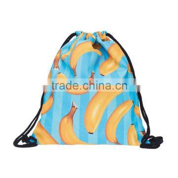 New Design 3D Printed Banana Custom Produce Blue Drawstring Bag