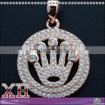 Hot Sale Fashion 925 Sterling Silver White Diamond Circle Crown Pendant