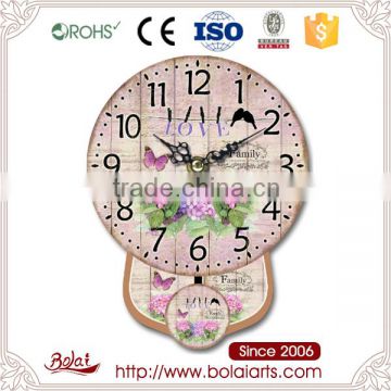 Top quality best sell pink and purple hydrangea and butterfly antique clock