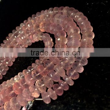 AAA QUALITY NATURAL ROSE QUARTZ FACETED RONDELLE LOOSE GEMSTONE BEADS