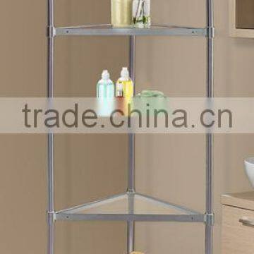 modern style ideal for bathroom, kitchen, office floorstanding 5 clear glass corner shelf, 5-tiers corner glass shelves