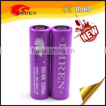 Alibaba wholesale Shenzhen manufacturer IMREN 18650 2500mah 40a battery 3.7v high drain rechargeable battery with best price