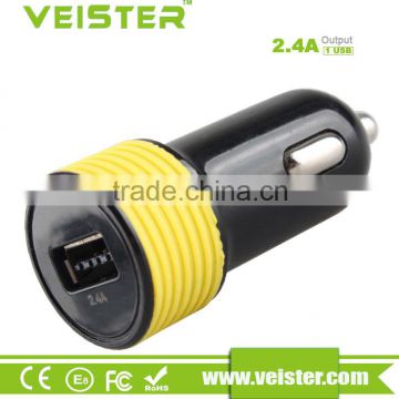 veister high quality full aluminium 5v 2.4asingle usb car charger dc12-24v