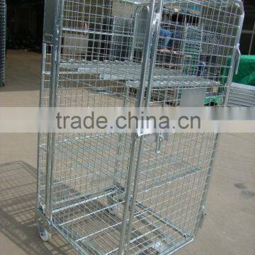 Mild Steel Material Wire Mesh Foldable Rolling Cage Cart