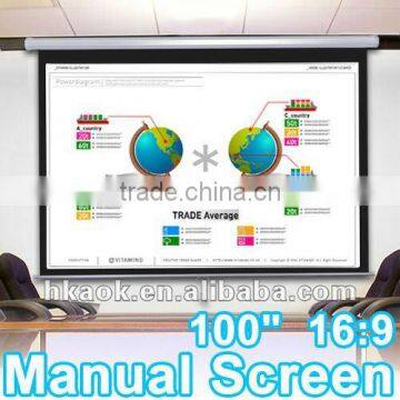 100 16:9 Manual Pull Down Projector Screen Selflocking Matte White Theater Video