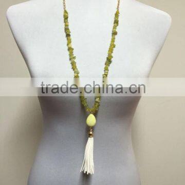 Fashion latest design white tassel pandant neckalce, blue turquoise necklace,