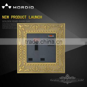 Mordio zinc panel 1 gang 13A wall socket with neon