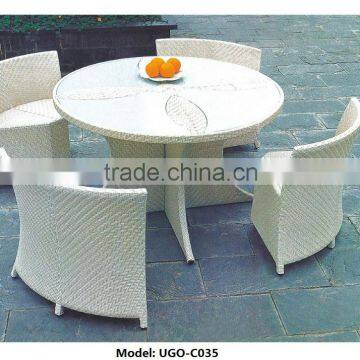 Coffee rattan dining round table and chair sets with tempered glass table