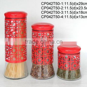 CP042T50 glass jar with engraving metal casing