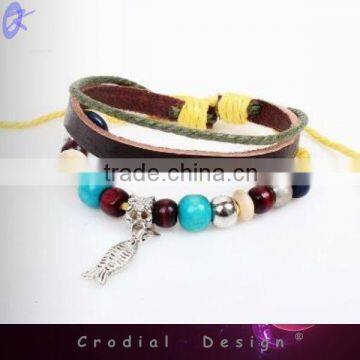 2013 Cheap Wholesale Fashion Feather Charms Bracelet Leather Bracelet With Feather Pendant For Young People