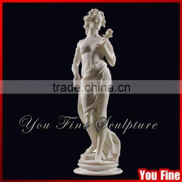 Life Size Carved Marble Naked Woman Statue With Flower