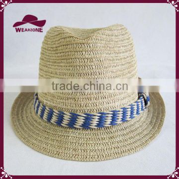 Fashion ladies straw hat straw fedora hat with stripe band