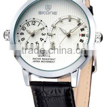 SKONE 9142 Big Dial Leather Band mens wrist watches leather