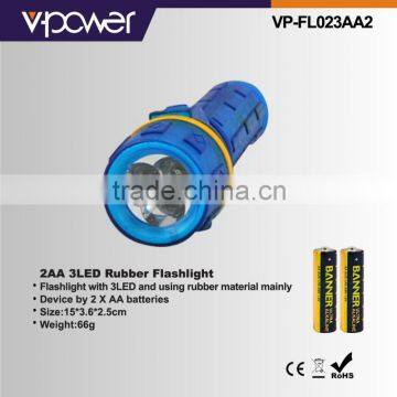 2AA 3LED Rubber Flashlight