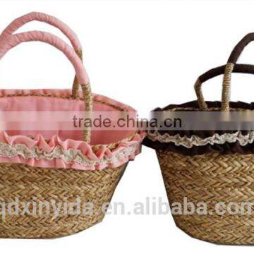 Beautiful Handles Flowlers Around the Top Natural Straw Bag