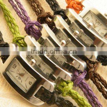 leather watches lady cord bracelet leather braided strap watch