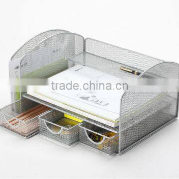 metal mesh office desktop functional file tray with drawer