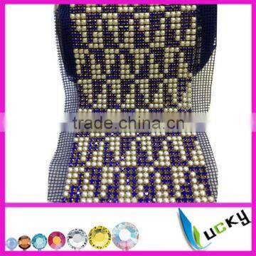 24 rows rhinestone trimming with pearl lrhinestone mesh