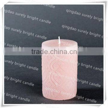 2015 Hot Sale China Factory Yellow Carved Pillar Candles