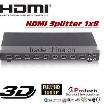 high performance hdmi splitter 8 port 1 in 8 out HDMI splitter 1x8 support 3D 1080P PET0108